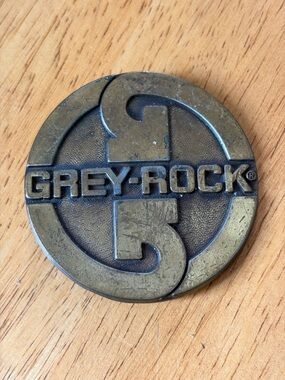 Cool Vintage 1980s Grey-Rock Brasstone Round Belt Buckle Gray Rock Co. RARE